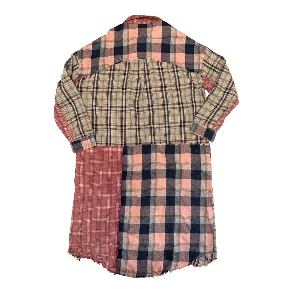 Bad Little Country Girl Tina Pink Patchwork Plaid Flannel Shirt Dress Small